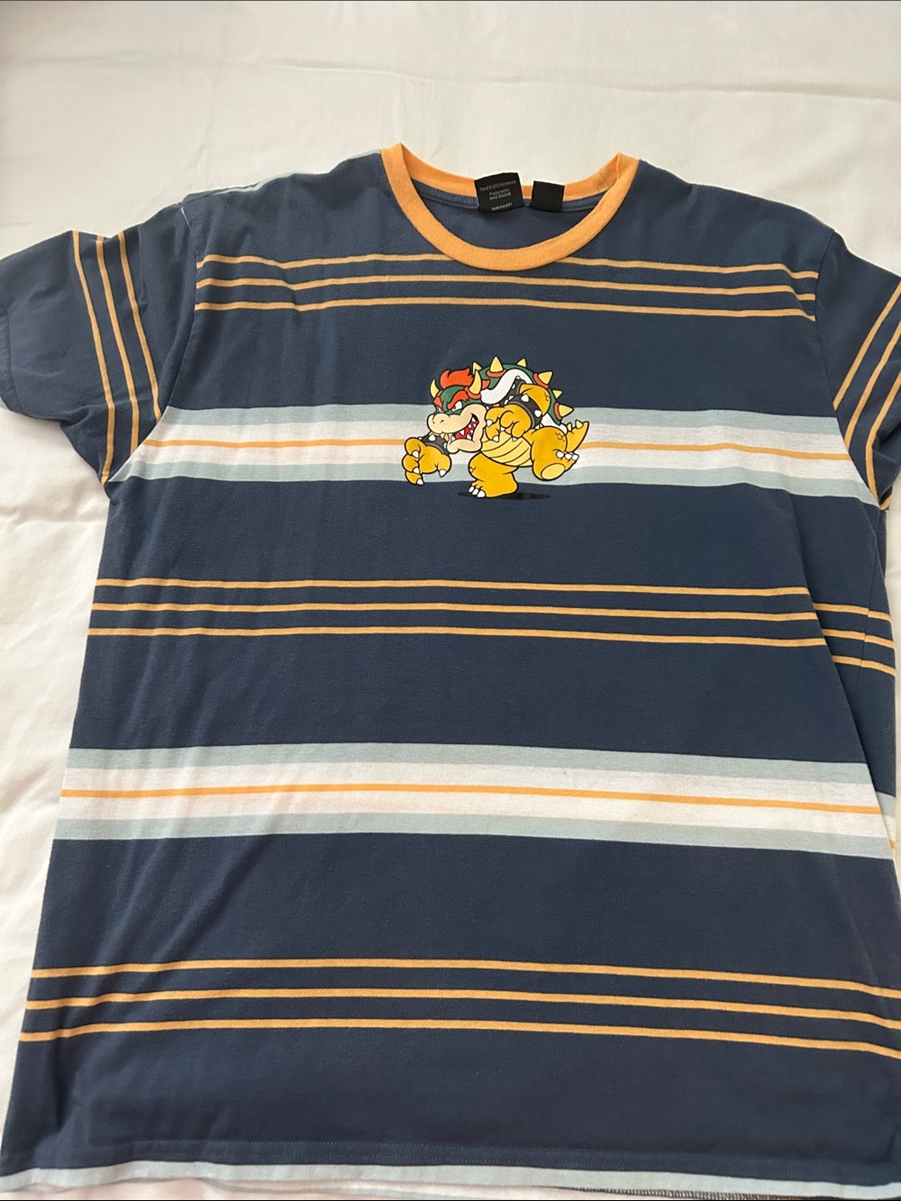 Box Lunch Navy Blue Striped Bowser Graphic Crewneck T-Shirt - Picture 2 of 4
